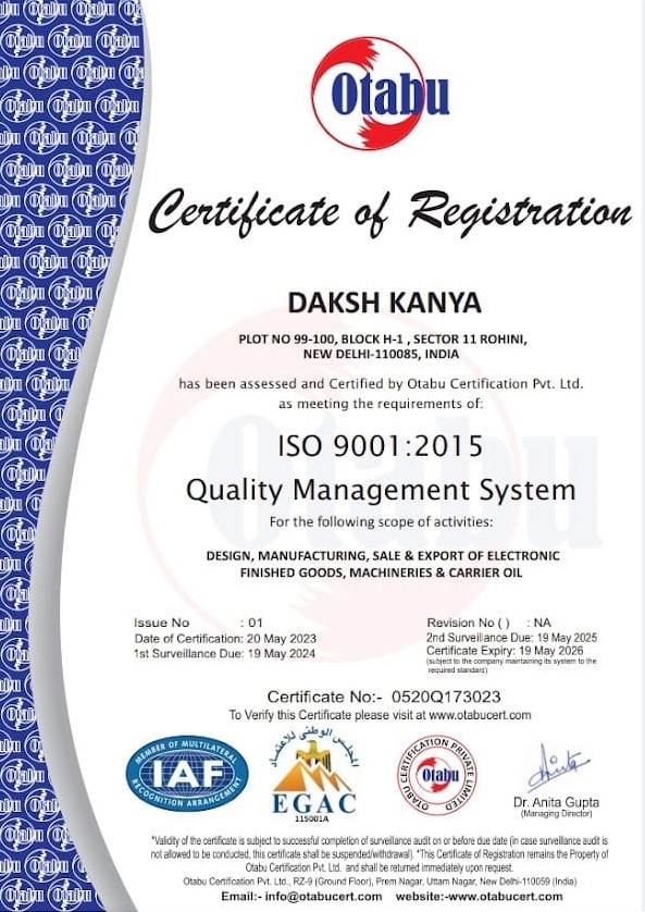Daksh Kanya ISO 9001:2015 quality certification certificate